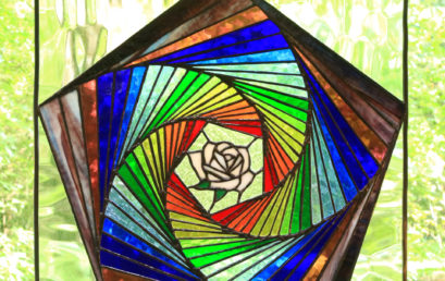 Stained Glass Spiral Rose Pentagon