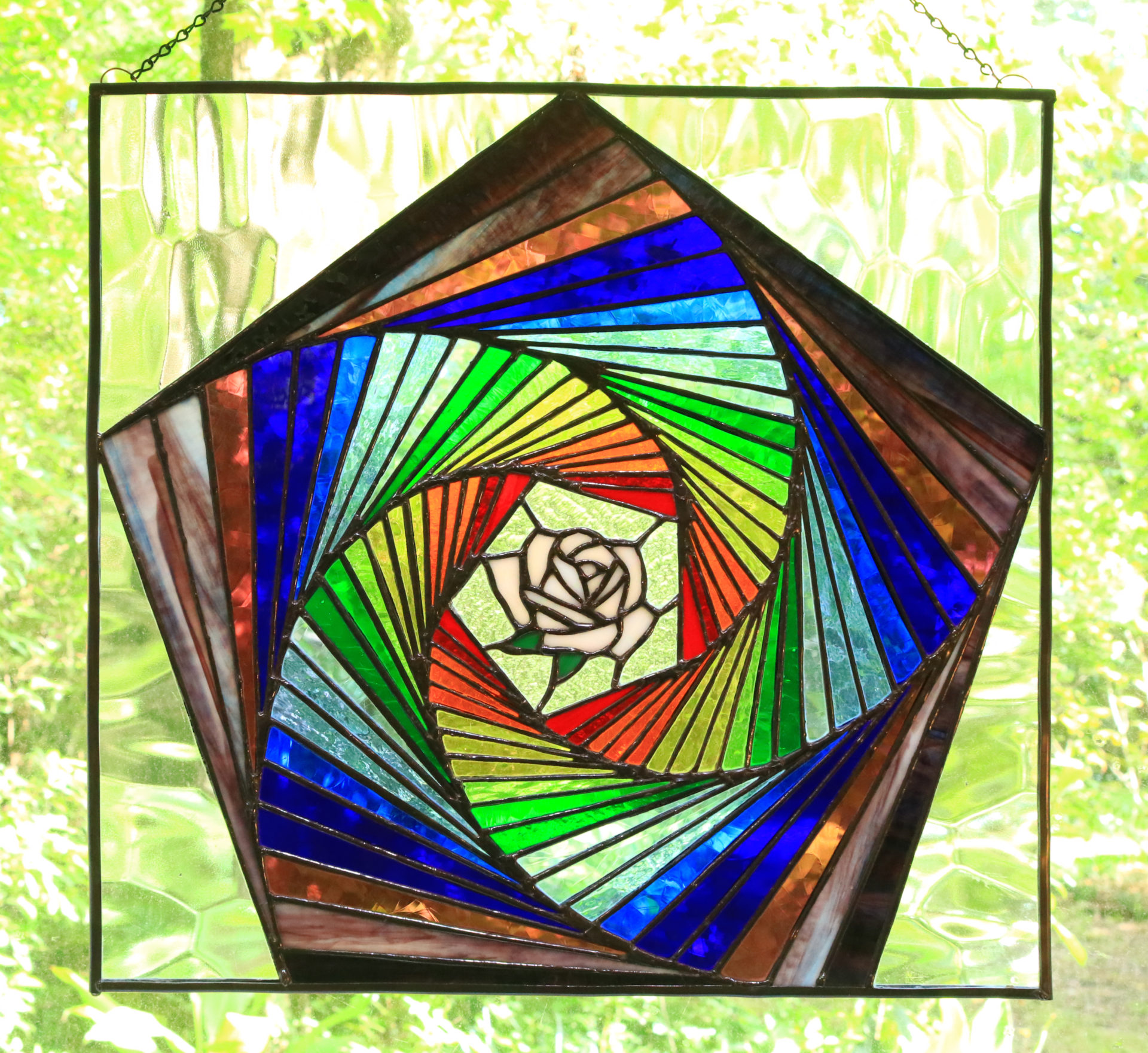 Stained Glass Spiral Rose Pentagon