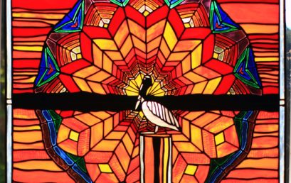 Stained Glass Pelican Sunset