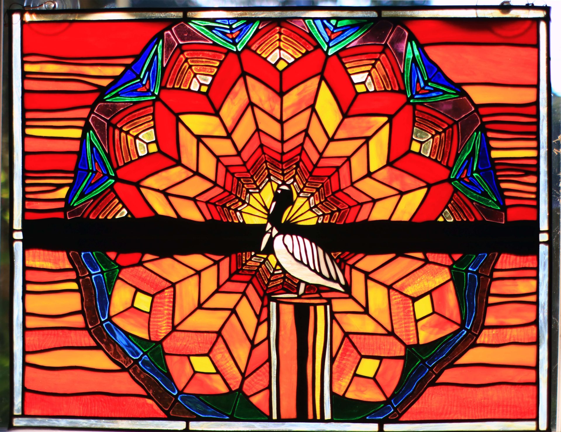 Stained Glass Pelican Sunset